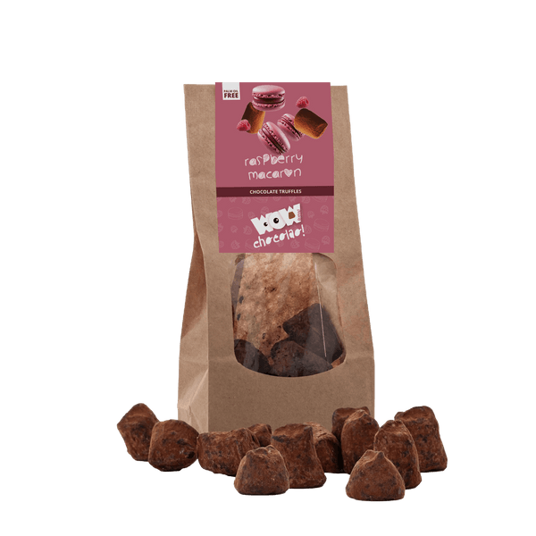 Trufas de chocolate con macaron de frambuesa - Bolsa biodegradable 130g