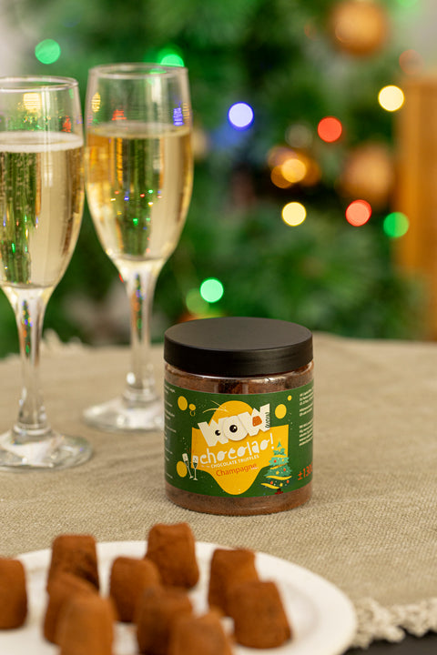 Champagner Weihnachts-Trüffel Geschenkglas 130g | Sprudelnde Festtagsschokolade