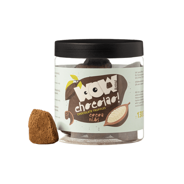 Tarro de regalo de trufas de chocolate con nibs de cacao 130g | Chocolate crujiente de cacao