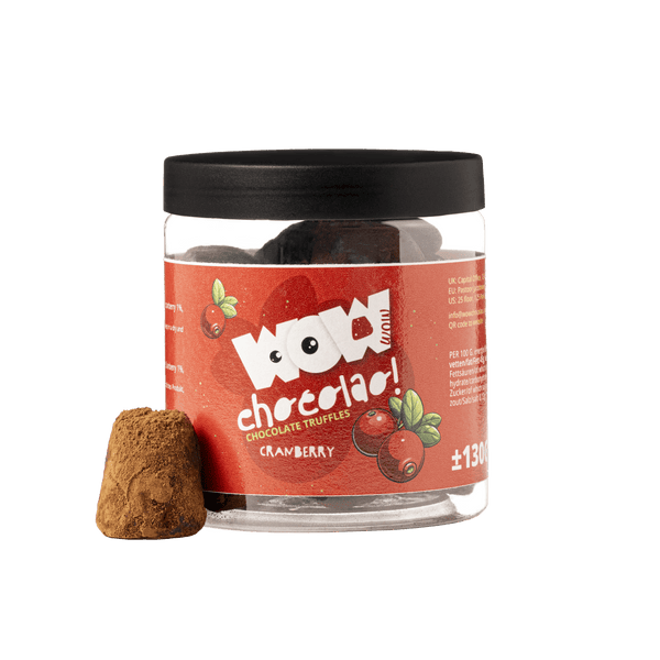 Tarro de regalo de trufas de chocolate con arándanos rojos 130g | Chocolate de lujo afrutado