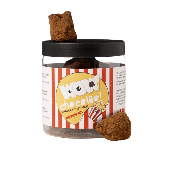 Tarro de regalo de trufas de chocolate con palomitas 130g | Chocolate gourmet crujiente